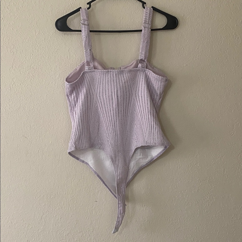 Haute Monde Lavender Textured Bodysuit with V-Notch - Picture 8 of 13